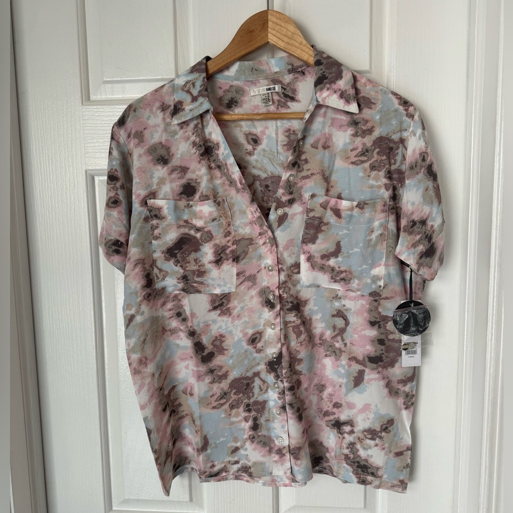Amuse Society Marquita Pink and Gray Top
